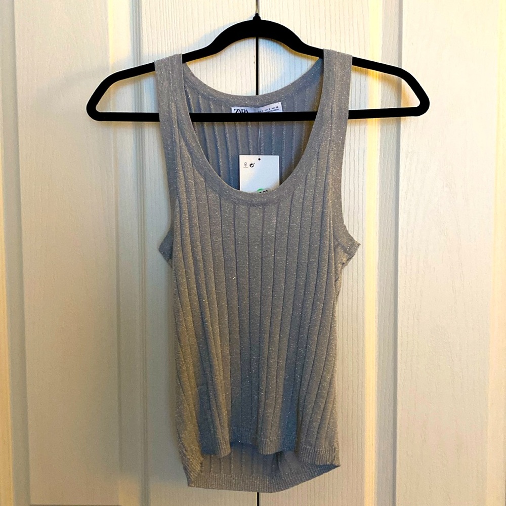 NWT, light grey metallic tank top.